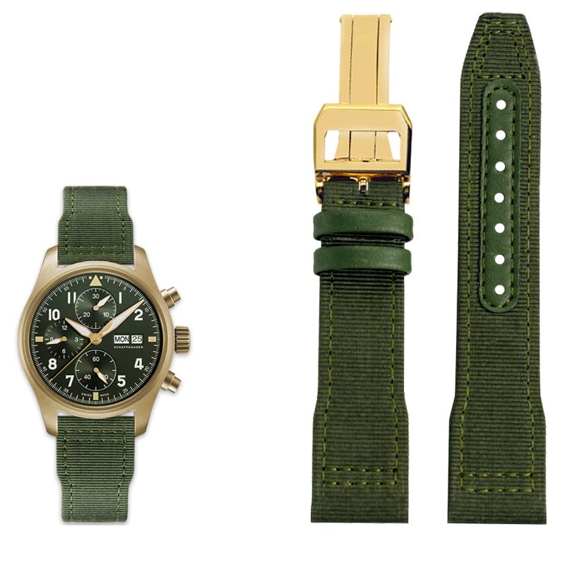 Bracelet de montre en toile de sport noire nylon et cuir 21mm pour Big Pilot