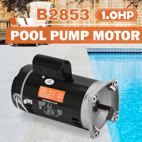 Image of B2853 1 HP Pool Pump Motor Compatible with A.O. Smith Century B853, for Pentair Sta-Rite WhisperFlo Challenger Pinnacle Anthony AR2 Pumps, Single Square Flange 56Y Frame 115 /230V 3450RPM