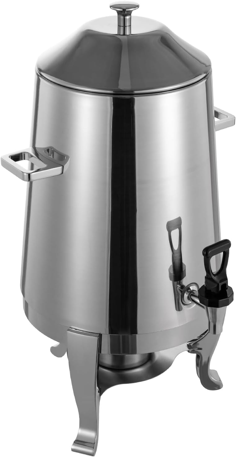 Insulated beverage Dispenser, 3.43 Gal Hot Beverage Dispenser, Stainless Steel Hot Drinks Dispenser with Faucet&Fuel Tray for Hot Tea, Coffee, Cold Milk, Silver, Alcohol-heating&Electric-heating