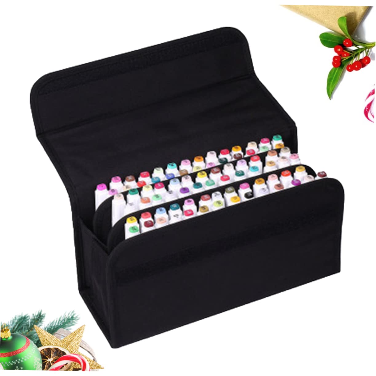 Hohopeti Custodia Portatile per 80 Slot Nero con Maniglia per Trasporto, Organizer per Pennarelli per Ufficio e Viaggi, Borsa da Stoccaggio Leggera e Multifunzione