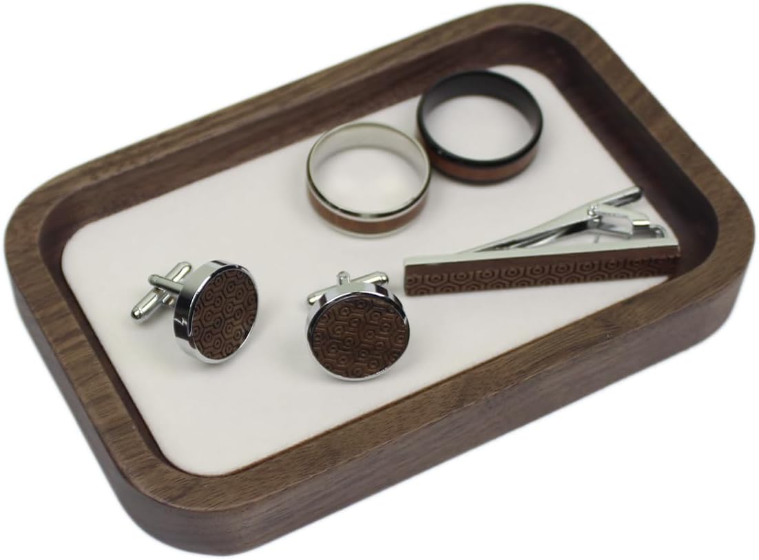 Walnut Solid Wood Square Jewelry Display Valet Tray Dish for Elegant Presentation of Your Finest Pieces, Perfect for Personal Use Men Gift 6.1"