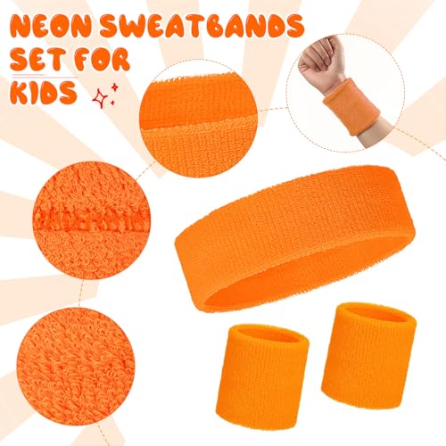 Image of Bememo 36 Pcs Neon Sweatbands Set for Kids 12 Headbands 24 Wristbands Bulk Sports Sweat Bands Athletic for Children Basketball Tennis Running Gym Student Gifts Glow Party