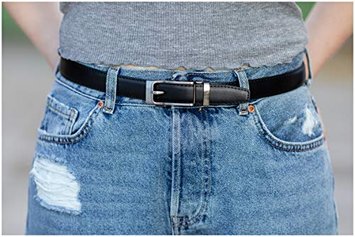 Women's Leather Ratchet Belt, Trim to Fit 18"- 44" Waist, No Holes, Packed in a Gift Box (W723X Black, 25mm Wide)2