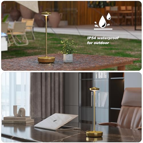 TBBGA 1 Pack Cordless Table Lamp Rechargeable - LED Battery Table Light with 3 Color Temperatures, Stepless Dimming, Waterproof Aluminum for Indoor Outdoor, Patio, Restaurant, Dinner (Brushed Gold) by TBBGA - Used condition - Image 5