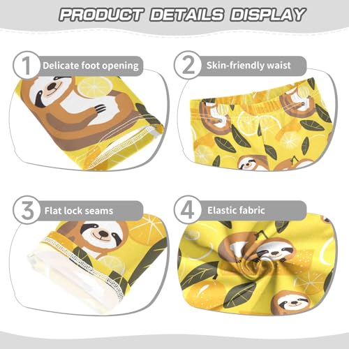 KLL Cute Sloths on Yellow Lemons Toddler Girl Basic Leggings Stretch High Waisted Yoga Pants Running3