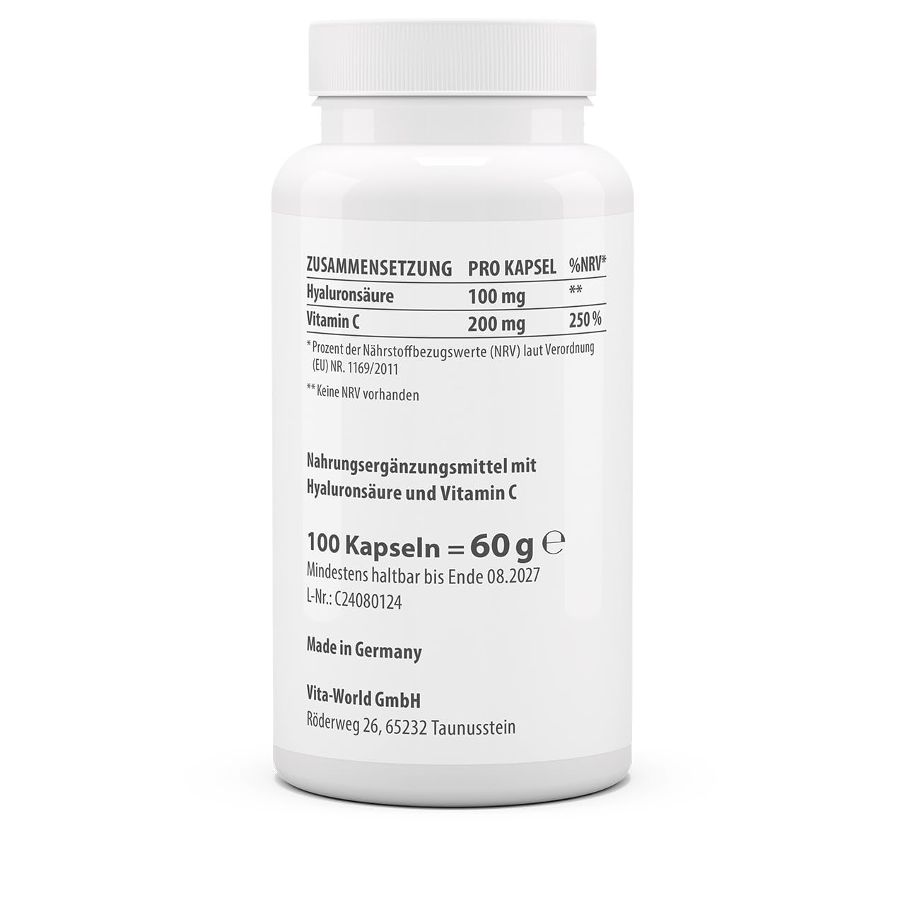 3er Pack Vita World Hyaluron Säure 100mg Gelenk 3 x 100 Kapseln Vegan Made in Germany
