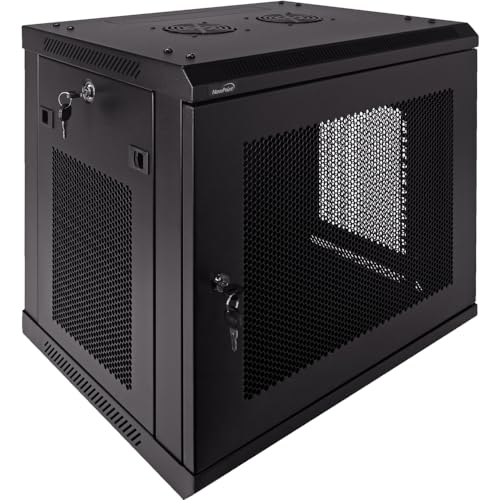 Image of NavePoint 9U Server Rack Enclosure - 17.7 inch Deep, Wall Mount Network Cabinet with Locking Perforated Door, 19 inch IT Equipment Compatible, Network Rack, Removable Side Panels, Black
