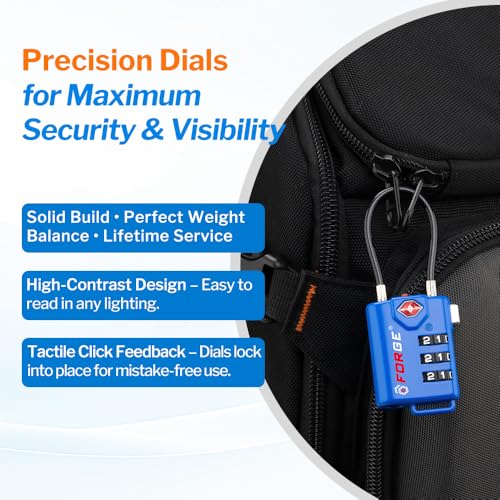 Image of Bright Colors, TSA Approved Luggage Locks 4 Pack, Re-settable Combination with Alloy Body, Blue 4 Locks.