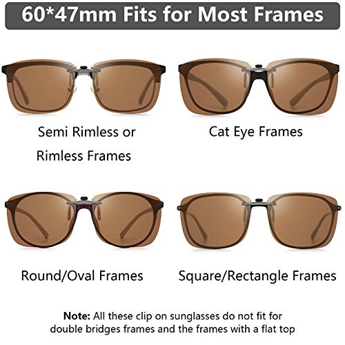 Image of Polarized Clip On Sunglasses Over Prescription Glasses Men Women Compact Fit Non-Flip Up