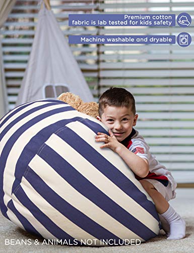 Aubliss Stuffed Animal Storage Bean Bag Chair Cover Only For Plush Toys, Blankets, Large 38"-Canvas Stripes Navy #TOP4