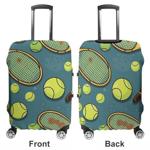 Funny Tennis Racquets And Tennis Balls Printed Luggage Cover Protector, Fits 18-32 Inch Luggage3
