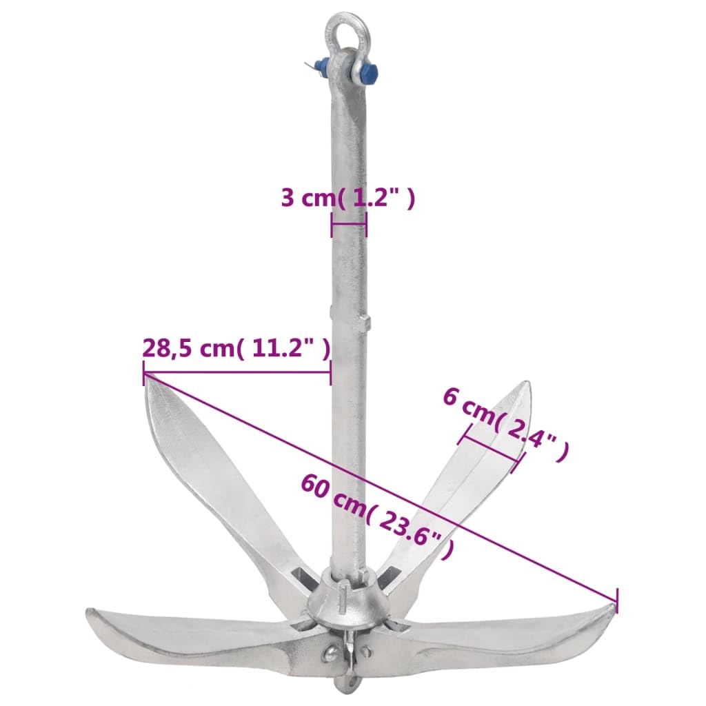 Anclaje plegable con cuerda de 10 kg de hierro fundido galvanizado en caliente, ancla de barco con 4 puntos, 30 m de cuerda de ancla, para veleros, botes inflables, kayaks, paseos seguros