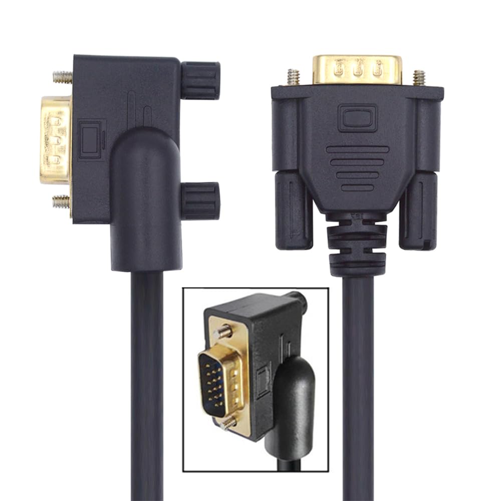 xiwai 90 Degree VGA RGB Cable Right Angled Male to Straight Male Extension Cord 3COAX+6C for Computer Monitor Projector 1m/3.3ft