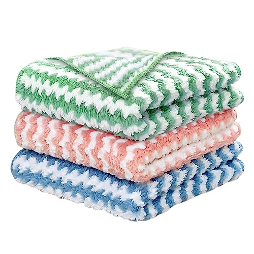 Sliverdew Lint Free Microfiber Cleaning Cloth Colored Stripes Microfiber Towels Cleaning Rag Dish Cloth Absorbent Microfiber Cleaning Cloths Reusable Rags For Kitchen, Bathroom, Car #TOP20