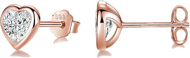 SAKUNALA Silver Stud Earrings for Women, 3 Pairs Silver Stud Earrings Set, 925 Sterling Silver Heart Stud Earrings, Hypoallergenic Cubic Zirconia Stud Earrings, Jewellery Gifts for Women, 4/5/6mm