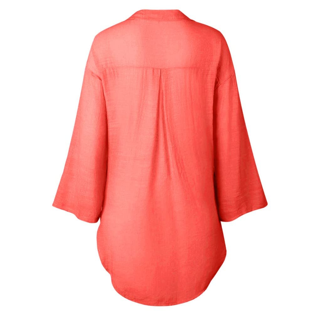 GenericWomens Long Cotton Linen Tops Button Down Shirts UK Sale Clearance  Ladies Lapel Blouse Plus Size T Shirts Loose Casual Tunic Tops