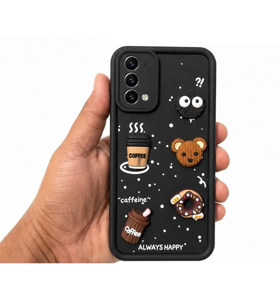 Image of Bintage Cute Fun Taddy Cartoon 3D Ball Bear Milk Cake Coffee Silicon Case Full Body & Camera Protection Back Cover Compatible for Realme 7 Pro 4G - Black