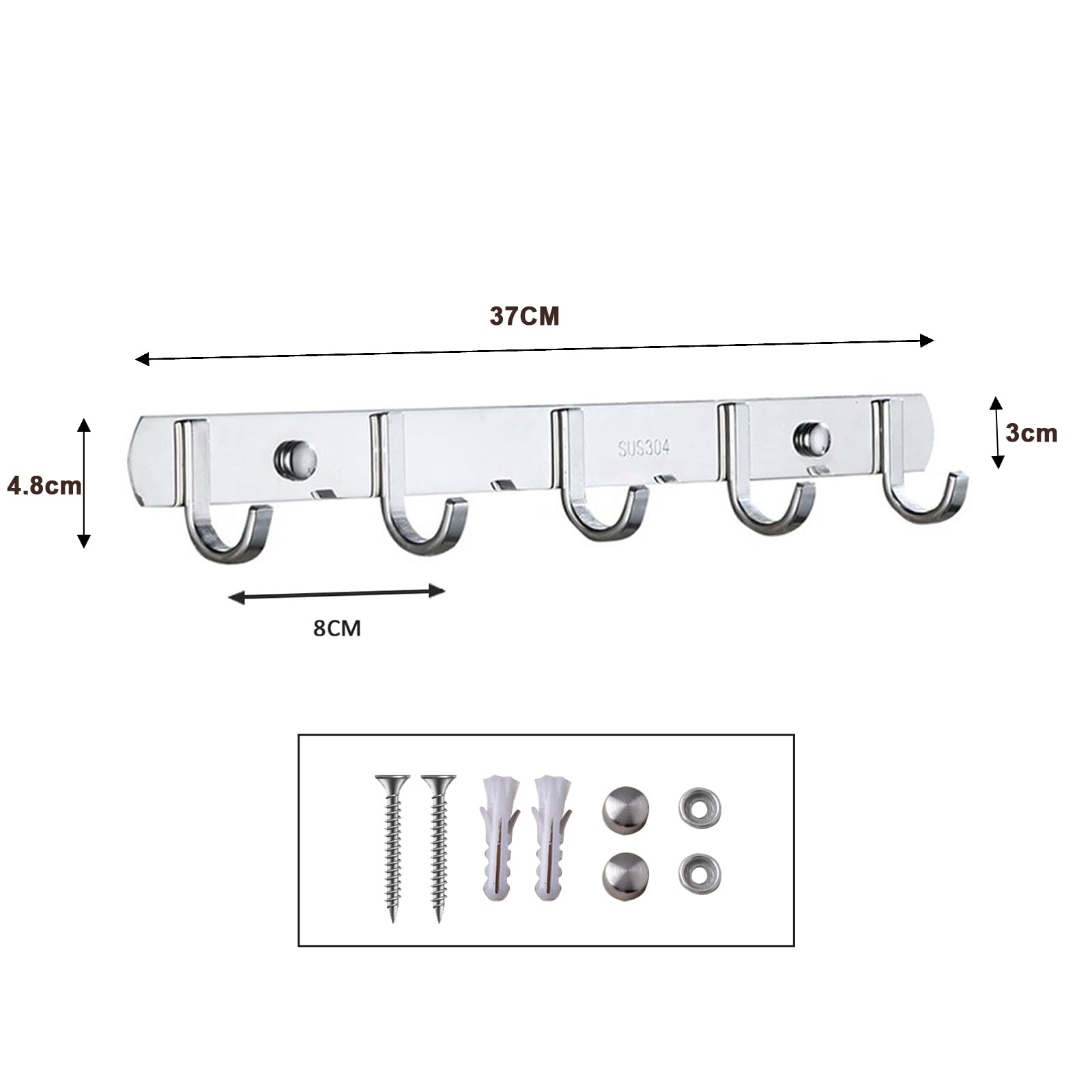 Percha De Pared Acero Inoxidable 4 Ganchos SPOTACT - Moderna, Para Entrada, Baño, Cocina