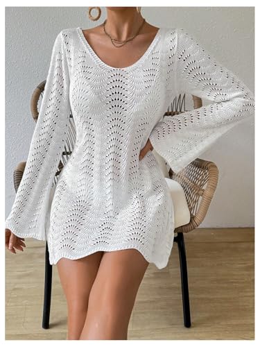 GORGLITTER Women's Backless Crochet Cover Up Swimsuit Long Sleeve Swimwear Summer Beach Vacation 2025 Dresses4