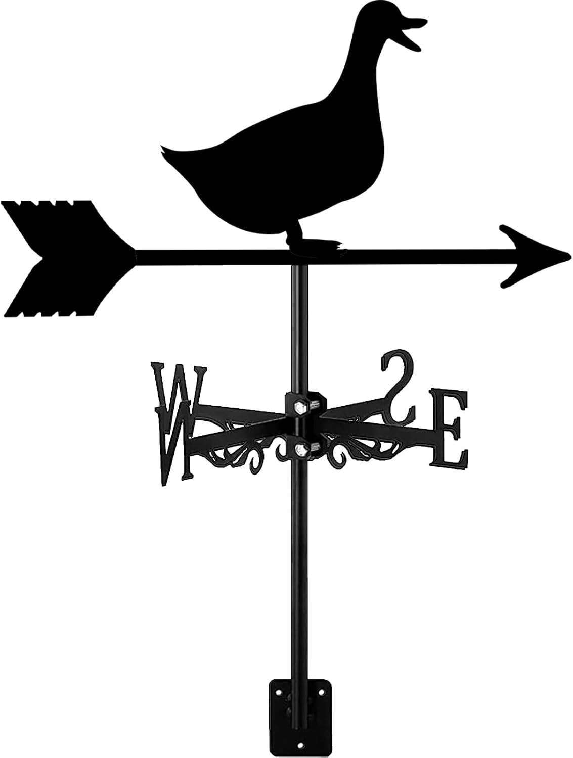 Duck Weathervane with Directional Arrow, Black Metal Wind Direction Indicator, Garden Outdoor Decor