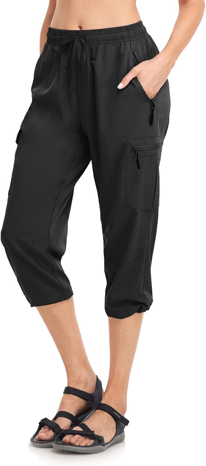 Women's Hiking Capris Pants Dri Fit UPF50+ Outdoor Camping Travel Capri Elastic Waist Drawcord Active Joggers Capris - Image 2