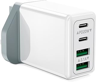 USB C Plug, 40W 4-Port Fast Charger Plug UK Dual Port PD Power Adapter +QC Wall Charger Multi Mains Charger Plug Type C Charging Plug for iPhone 15 14 13 12 11 Pro Max XS XR SE,Samsung, iPad, AirPods