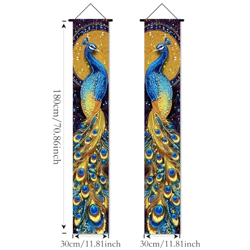 Image of Nuxovilar Peacock Design Porch Banners Set 12x70 Inches Polyester
