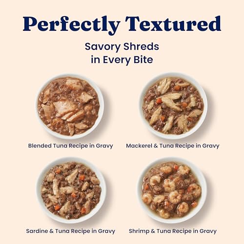 Image of Solid Gold Wet Cat Food Variety Pack Shreds in Gravy - Healthy Canned Cat Food Made w /Real Tuna & Fish Protein & Vitamins - Grain Free & Gluten Free Canned Meals for Cats & Kittens - 12ct /3oz Can