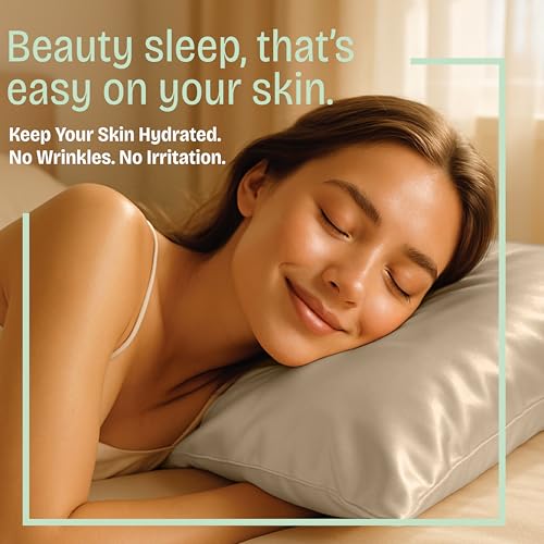 Image of BLISSFORD Satin Pillowcase with Zipper, for Hair and Skin Care, Feels Soft and Cool Like a Silk Pillowcase, Satin Pillow Cases 2 Pack, Slik Pillow Cover, Taupe - King Size, Set of 2
