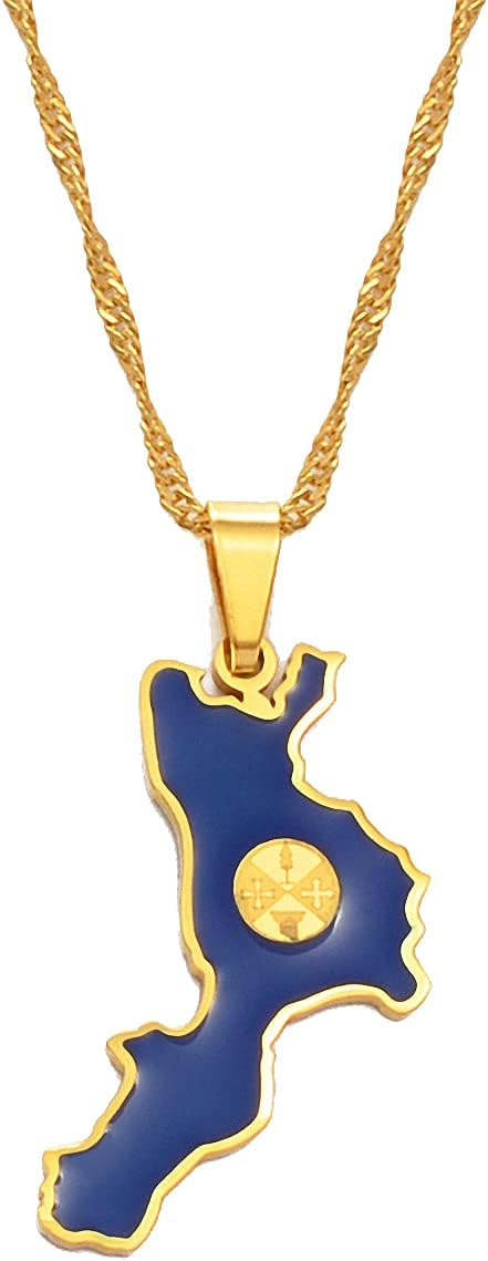 HafritaCalabria Italy Charm Pendant Necklaces Italian Map Flag Pendant Chain Necklace