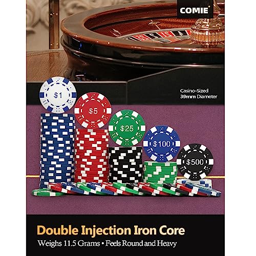 image for Comie Poker Chips with Numbers,500PCS Poker Chip Set with Aluminum Tra