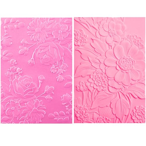 2 carpetas de grabado en relieve 3D para hacer tarjetas, flores, flores, texturas, impresiones, fondo, plantillas de plástico para álbumes de recortes y otras manualidades de papel, decoración del día