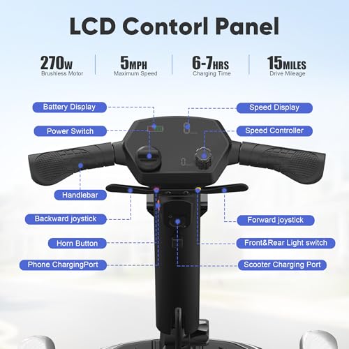 Image of 4 Wheels Mobility Scooters for Seniors,39LBS Light Frame&15 Miles Travel Range&350LBS Capacity&270W Brushless Motor Powered Wheelchair Folding Electric Scooter&Dust Cover&LED Lights&Auto Brake-Black
