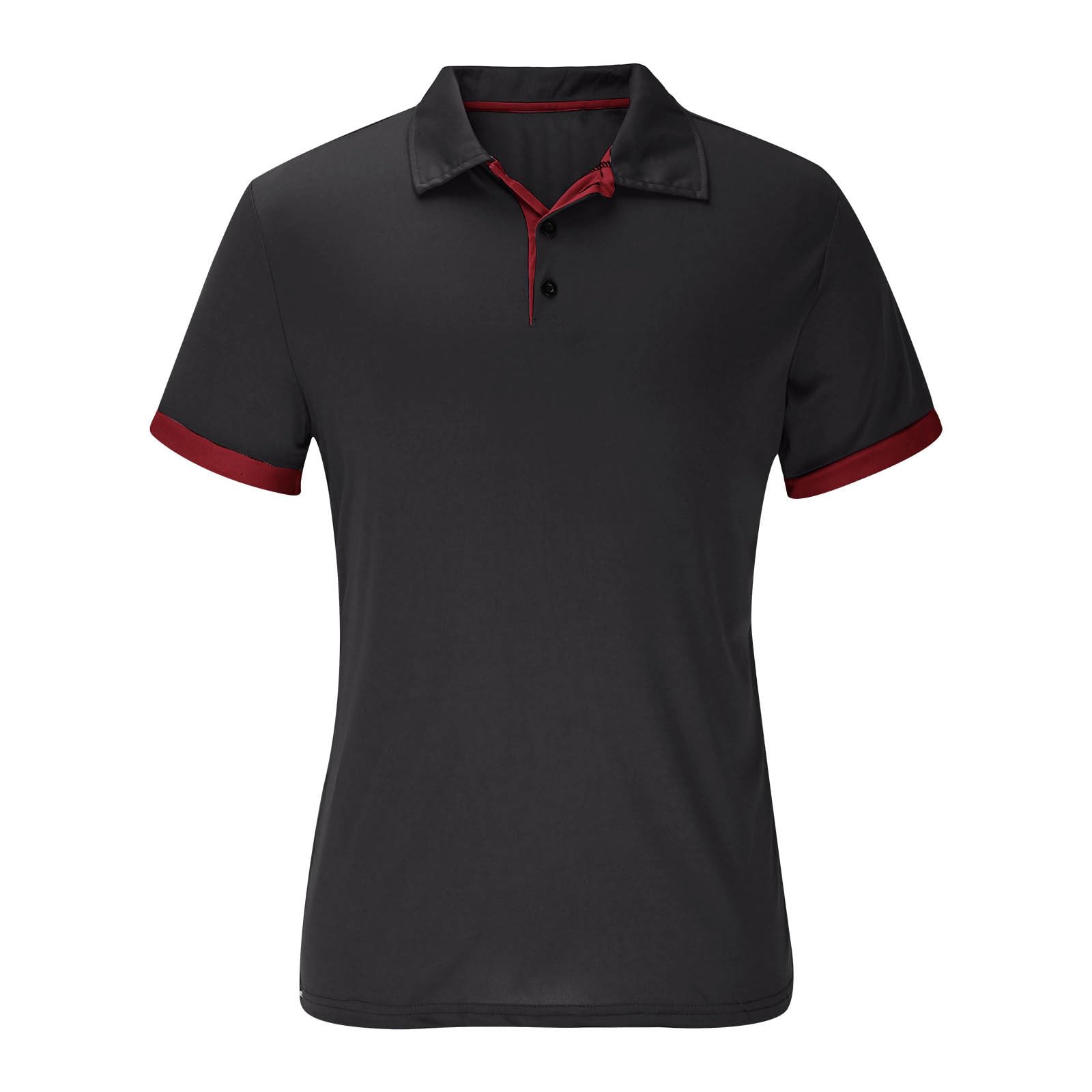 Mens Short Sleeve Collared Shirt Quick Dry Athletic Tee Shirts Slim 3 Buttons Contrast Trim Golf Workwear Top