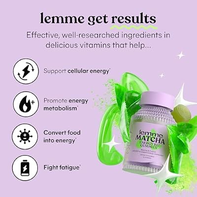 Lemme Matcha Superfood Energy Gummies with Organic Matcha Green Tea, Vitamin B12 and Antioxidant Coenzyme Q10 to Support Cellular Energy, Metabolism & Healthy Skin - Gluten Free, Non GMO (60 Count)