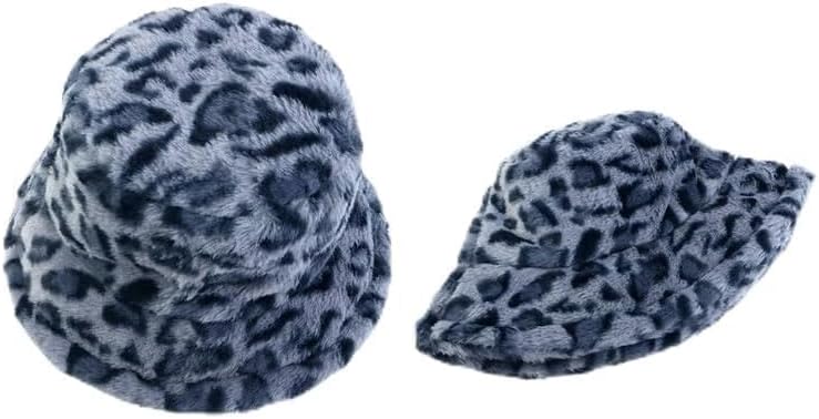 Leopard Print Fisherman Hat, Imitation Rabbit Plush Winter Sunshade Cap for Women and Men