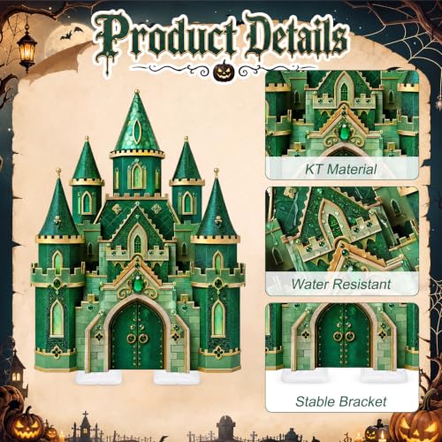 Image of Qunclay 4.5 ft Green Castle Cardboard Cutout Halloween Wizard Party Decoration Life Size Witch Theme Photo Booth Prop Standee Stand up 3D Display Backdrop Decor for Birthday Halloween