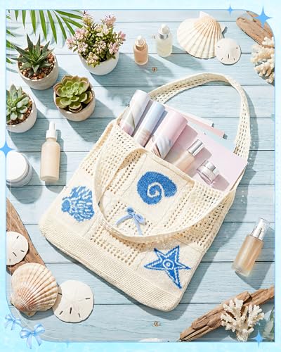 Bolsa de Playa tejida estilo crochet azul para mujeres miniatura 3