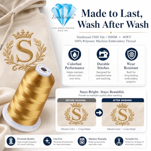 Image of Simthread 5000M 40WT Polyester Embroidery Thread, Autumn Haystack S032 | 5000M 40WT polyester thread feeds smoothly for machine embroidery, monograms, logos, patches and quilting.