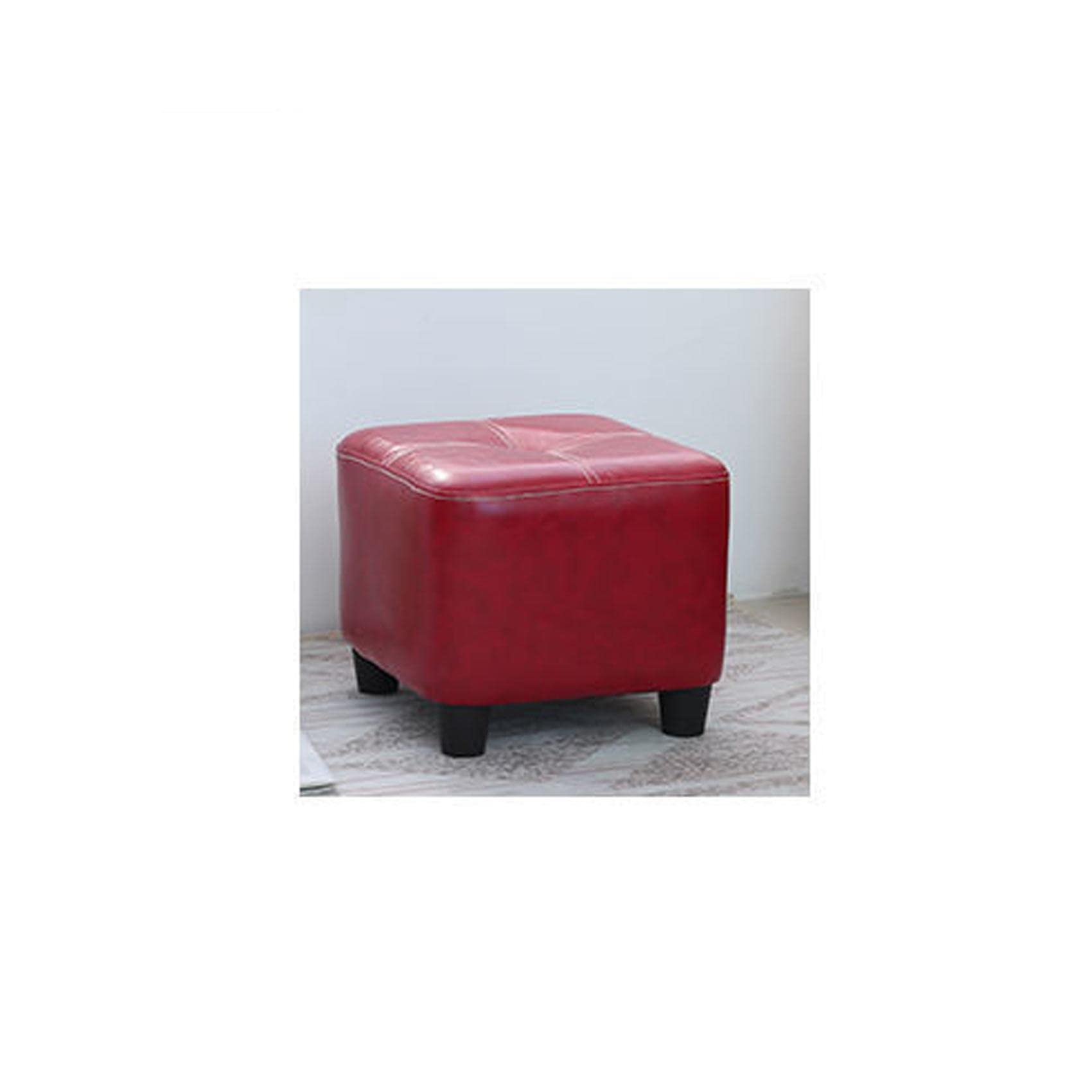 Taburete otomano cuadrado de piel encerada al aceite, taburete chino rojo para cambiar, antideslizante y fácil de limpiar, reposapiés suave