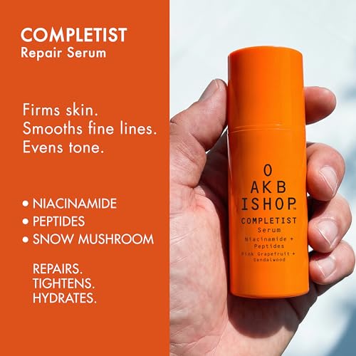 Oak Bishop Completist Men’s Wrinkle Repair Peptide Serum - Anti Aging Face Serum for Firm & Even Skin - Niacinamide, Peptides & Hyaluronic Acid - Fast Absorbing - Made in USA - 1 oz