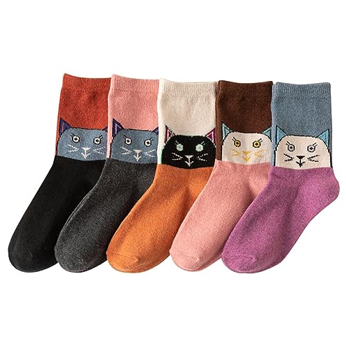 Surakey Christmas Socks 5 Pairs Womens Wool Socks Cozy Knit Warm Socks Thickened Length Socks for Mountain Climbing, Skiing Winter Cold Snowy Days, Type 31
