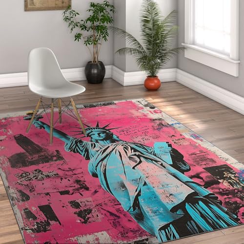 Tapis lavable graffiti rose et bleu grand jeté de sol pour salon - 3