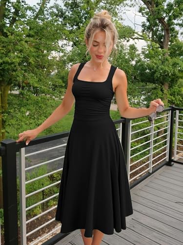 Image of Kaximil Women's Square Neck Corset A Line Maxi Dress Ruffle Ruched Waist Flowy Long Dresses