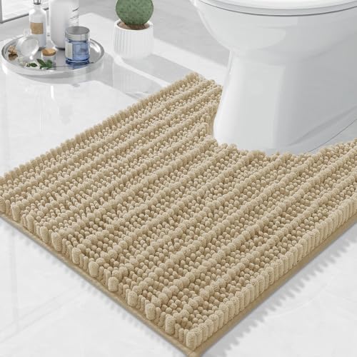 Image of Arotive Luxury Toilet Rugs U-Shaped 20x20, Extra Soft Thick Absorbent Shaggy Chenille Bath Rugs, Machine Wash Dry, Bath Mat for Toilet Base, Tub and Shower, Home Decor Accessories, Beige