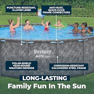 Bestway APX 365 18' x 52" Above Ground Pool, Round Metal Frame Outdoor Swimming Pool Set with Sand Filter Pump, Ladder, and Cover, Dark Marble