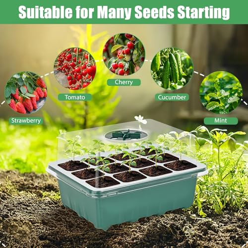 Sckee 6 Pack Seed Starter Tray with 10"x20.75" Seedling Heat Mat, Seed Starter Kit with Humidity Dome, Seed Starting Trays Plant Starter Kit and Base, Kit for Seeds Growing Starting by Sckee - Image 6