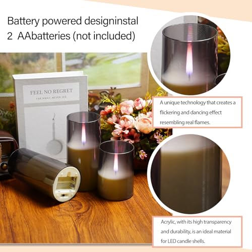 Image of Sasigeiaa 3Pack Flameless Candles, LED Candles, Flameless Candle with Remote Control，with Timer 2 /4 /6 /8H，Flickering flameless Candles Ldeal for Setting The Mood（Grey）(D 3 inch xH 4 inch 5 inch 6 inch)