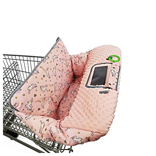 RHYDEER Shopping cart Cover for Babies-high Chair Cover, Dotted Minky Touching, Multi in 1 Design, 360 Full Protection, roll in and go, Universal fit, Pink Unicorns