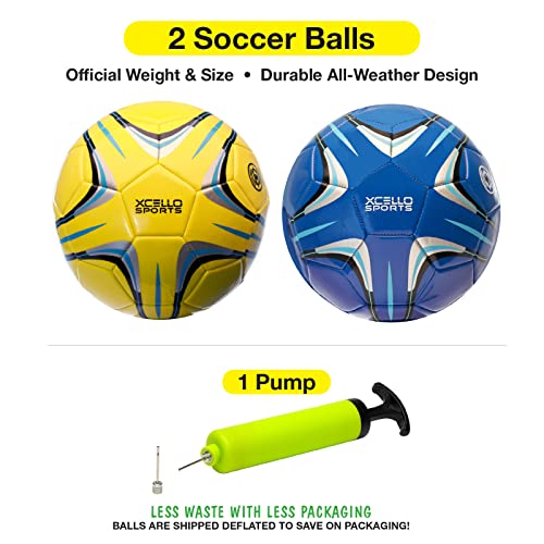 Xcello Sports Size 5 Soccer Ball 2 Pack (Blue/Silver, Yellow/Blue) W/Pump #TOP1
